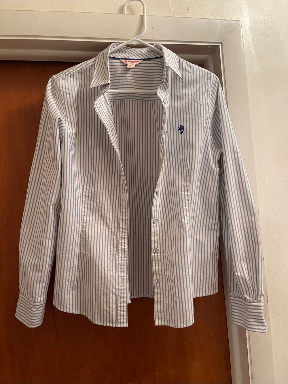 Brooks Brothers White and Blue Striped Women's Button-Down Shirt